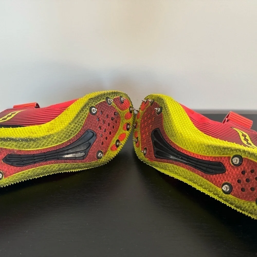 Saucony Uplift HJ 2 Men’s Size 9 Spike Track Cleats Running Shoe Viz Red/Citron - Picture 5 of 6